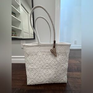 NWOT- White Plastic Woven Tote Bag